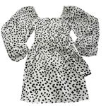 River Island  Dress Womens 4 US White Black Printed‎ Puff Sleeve Mini Photo 1