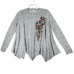 THML  Shirt Womens Small Heather Gray Floral Embroidery Casual Fairy Boho Peasant Photo 0