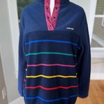 Land’s End Heritage Fleece Navy Blue Rainbow Stripe Quarter Snap Sweatshirt M Size M Photo 1