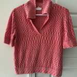 Mango Red and White Textured Polo Style Knit Top Photo 0