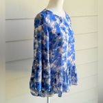 J.Crew Silky Blue Floral Bell Sleeve Peplum Top in Meadow Print Women's Small Photo 4