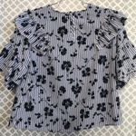 Lipslide blue striped floral ruffle‎ crop top Size M Photo 3