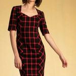 Trina Turk  Dress Chiyah Plaid Holiday Shift Dress Sweetheart Neck Size 6 Photo 0