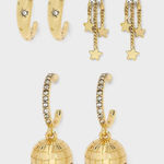 BaubleBar SUGARFIX by  Party 101 New Year's Disco 3 Pair Earring Set - Gold - NWT Photo 0