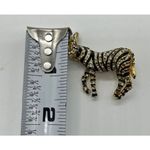 Cool Vintage 1.5” Zebra Shoulder Brooch Gold Black Enamel & Rhinestones Pin Photo 5