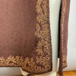 Vintage Embroidered Dress 1960s Sleeveless Skirt Slit Brown Gold Detail Photo 13