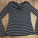 BAILEY 44 Striped Top Blouse Long Sleeve Black Blue white Medium Made in USA Photo 0
