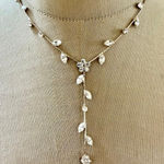 Silver Tone Rhinestone Lariat Necklace ✨ Floral Drop Bridal Style Photo 0