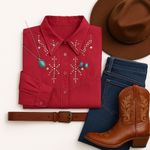 Wanted by Beads Beautiful Vintage Silk Western Shirt Studded Red Cowgirl Small* Photo 10