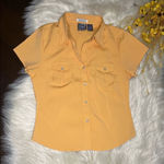 Cotton Express  Missy stretch mustard pearl snap blouse sz medium Photo 0