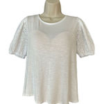 cupio  Eyelet Short Sleeve Blouse Top Round Neck Sz Medium White Photo 0