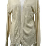 Wild Pearl  Open Cardigan with fringe boho cotton crochet design Large cream Photo 0