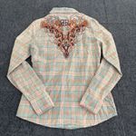 Roar Women's Embroidered Blue Orange Button Up Plaid Western Shirt – Size Medium Photo 6