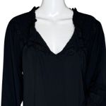 Lands' End  Shirt Women 12 Black Tunic Top‎ Bohemian Peasant Neutral Minimalist Photo 4