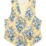 Vintage Floral Vest Yellow Blue Striped Linen Blend USA L Large Photo 0