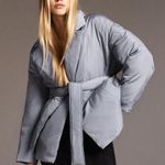 ZARA  Padded Blazer Style Jacket with Belt Dusty Blue Quilted Puffer Coat Size XL Photo 0