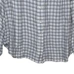 Talbots  Women's Top Ruffle Neck Plaid Rayon Button Long‎ Sleeve Pink/Gray Large Photo 4