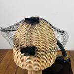 Vintage 1960s Elegant Black Net Hat hair piece bows and rhinestones Photo 1