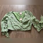 Cinq a Sept Flora Gingham Wrap Top‎ Tie Sleeve Blouse Green NWT Photo 6