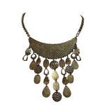 Statement Necklace Brass Tone Bib Dangle Hammered Glam Chic Work Office Casual Gold Photo 1