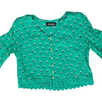 Superdry Cropped Green Floral Button Down Boxy Short Sleeve Lace Trim Top size 8 Photo 0