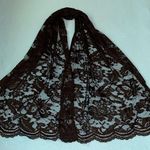 Wrap scarf floral pattern sheer black scalloped edges 20” X 58” long NEW Photo 0