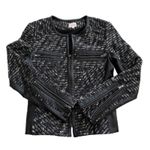 Parker Jacket Blazer Nolita Black White Tweed Lambs Leather Collarless Small Photo 7