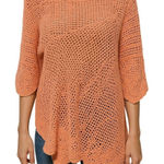 Blair  Open Weave Knit Top Women's Peach Coral 3/4 Sleeve Tunic Large Photo 0