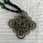 Macrame necklace and bracelet handmade bundle handmade black green metal beads Photo 8