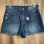 EXPRESS Super High Waisted Dark Wash Mom Jean Shorts Size 10 NWT Photo 0