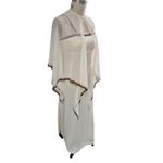Handmade 1970s VTG Cream Empire Waist Maxi Dress W/ Sheer Shawl/Cape Brown Ombre Trim S Photo 2