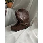 Harness Western Brown Cowboy Boots Buckle 9 Pointed Toe Bohemian Groovy Heritage Photo 1