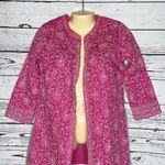 Gretchen Scott Designs Size S Pink w/ White Embroidered Cotton Jacket Cardigan Photo 1