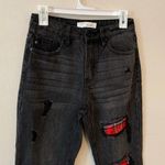 Kancan Black Plaid Patch Distressed High Rise Slim Straight Jeans Size 25 Photo 6