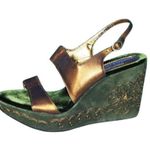 Donald Pliner Metallic Leather Shoe Platform Wedge Suede Embroidery $275 NIB Gold Size 10 Photo 2