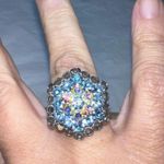 Vintage Adjustable Crystal Cocktail Ring Silver Photo 3