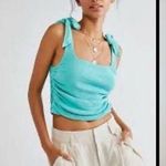 Free People NEW  Boulevard Bow Tie Strap Ruched Sides Cotton Rib Tank Top Aqua S Photo 0