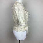 Elie Tahari  Wrap Jacket M Linen Beige Floral Applique Crop Short Sleeve‎ Photo 1