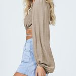Princess Polly  Ayesha Long Sleeve Tie Waist Crop Top Size 6 Neutral Photo 1