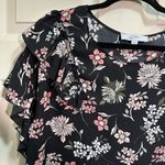 Libby Edelman  ruffle sleeve crew neck blouse black floral print size large Photo 1