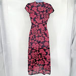 Y2K Sheer Midi Babydoll Dress Floral Sequin Asymmetric Hem Boho Festival Lace Black Size 4 Photo 7