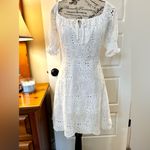7 For All Mankind Eyelet Scalloped Tie Fit and Flare Puff Sleeve Dress Sz M Photo 9