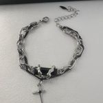 Double Chain Star Charm Bracelet for Men Women Punk Hip Hop Unisex Style Silver Photo 3