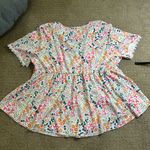 SheIn  Women’s 3XL Lace Splice V-Neck Floral Print Short Sleeve Shirt Peplum Top Photo 5