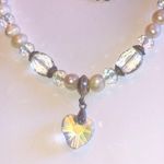 Silver Tone Genuine Pearls & Clear AB Beaded Boho Heart Pendant Necklace Photo 5