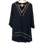 Dolan Anthropologie Top Blouse Embroidered Dark Blue 3/4 Sleeves V Photo 1