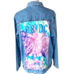 AC/DC NWT  Tie Dye Back Patch Denim Jacket Light wash Blue Large Photo 1