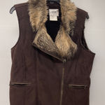 Live a Little  Brown Suede w Faux Fur Collar Warm Vest XL NWOT Photo 0
