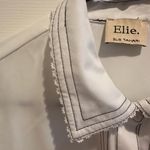 Elie Tahari  Women’s White Dress Button Down Blouse Black Trim Small Photo 2