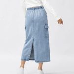 GU Blue Midi Denim Cargo Skirt Size S Photo 2